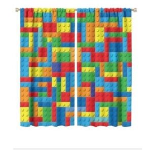 Kids Building Blocks Curtains Bright Colors Playroom Decor